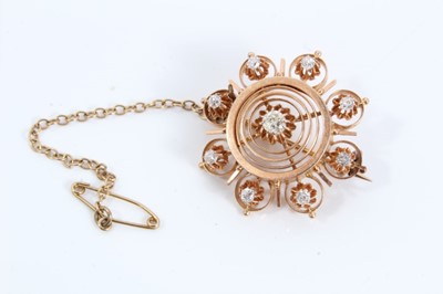 Lot 77 - Late 19th century 14ct gold (possibly Russian) and diamond target brooch