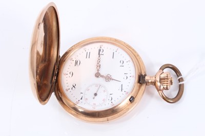 Lot 82 - Early 20th century Gentlemen’s Swiss 14ct rose gold cased full hunter pocket watch