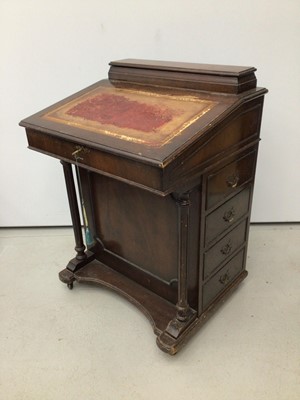 Lot 12 - Victorian mahogany Davenport with lined top and four side drawers, 61cm wide