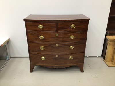 Lot 17 - 19th century inlaid mahogany bowfront chest of two short and three long graduated drawers on splayed bracket feet, 109cm wide x 56.5cm deep x 108cm high