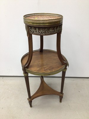 Lot 19 - Mahogany three tier jardinere stand with marble top and brass gallery