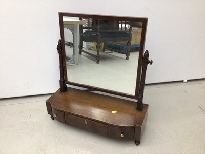 Lot 22 - 19th century mahogany toilet mirror with three drawers below on turned legs, 59cm wide x 65.5cm high