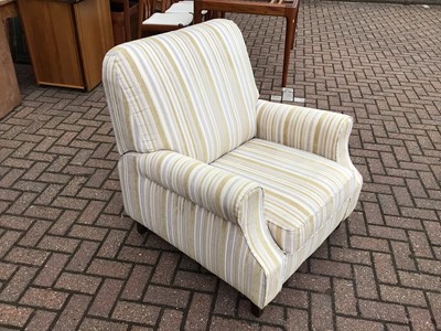Lot 64 - Contemporary armchair with green, grey and cream striped upholstery 88cm wide x 97cm high