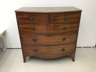 Lot 30 - 19th century mahogany bowfront chest of two short and three long graduated drawers, 106.5cm wide x 55cm deep x 104cm high