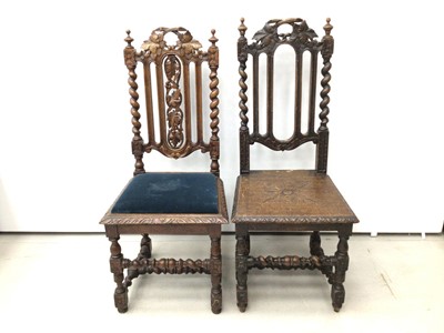 Lot 32 - Two Victorian carved oak chairs with spiral twist supports
