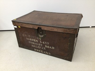 Lot 50 - Metal bound trunk, 72cm wide x 51cm deep x 38cm high