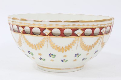 Lot 180 - Pinxton porcelain bowl, c.1800, of round faceted form, decorated in enamels and gilt with swags and floral sprays, 16cm diameter