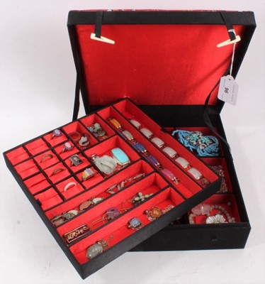 Lot 96 - Chinese Jewellery box containing silver mounted hard stone jewellery