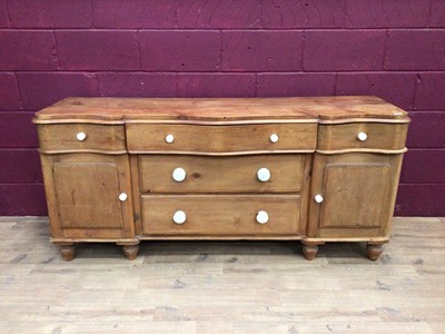 Lot 328 - Late 19th century pine dresser base with five drawers and cupboards below, 178cm wide, 50cm deep, 82cm high