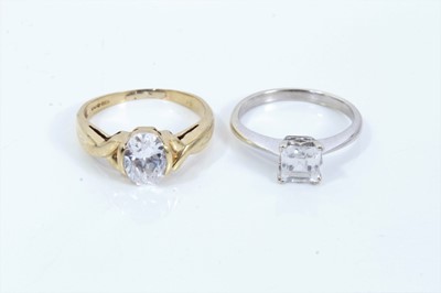 Lot 115 - Two 9ct gold synthetic stone solitaire rings