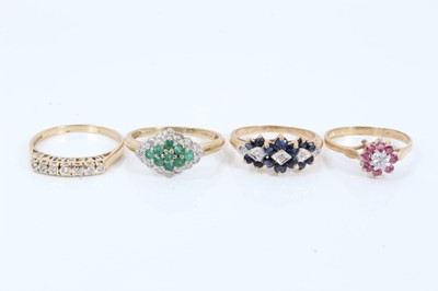 Lot 116 - Four 9ct gold diamond and gem set dress rings