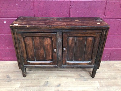 Lot 354 - Stained pine two door cupboard, 101.5cm wide, 33cm deep, 74cm high