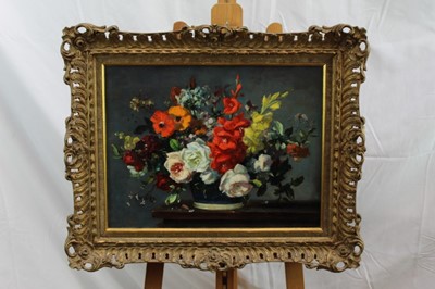 Lot 1069 - Stewart Scott Somerville (1908-1983), oil on canvas – still life of summer flowers, in gilt frame