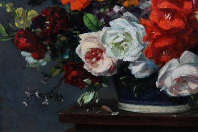 Lot 1069 - Stewart Scott Somerville (1908-1983), oil on canvas – still life of summer flowers, in gilt frame