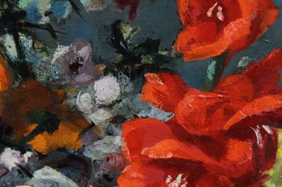 Lot 1069 - Stewart Scott Somerville (1908-1983), oil on canvas – still life of summer flowers, in gilt frame