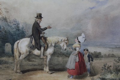 Lot 44 - Jospeh Louis Hippolyte Bellange (1800-1866) watercolour - Wayside Conversation, signed, 19cm x 21.5cm, in glazed gilt frame 
Provenance: Walker Galleries, New Bond Street. Sotheby's, August 2004