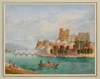 Lot 1030 - William John Wilcox (1839-1928) watercolour - view of Avignon, 1905, initialled, 22.5cm x 29cm, in glazed gilt frame 
Provenance: David Ker Fine Art, London