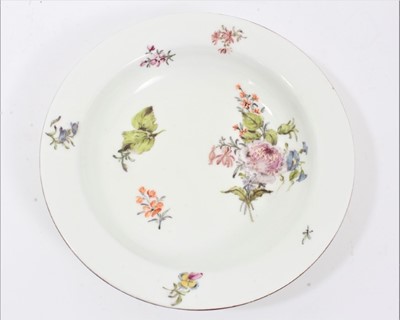 Lot 195 - Chelsea porcelain bowl, c.1755, polychrome painted with floral sprays, red anchor mark to base, 16.25cm diameter