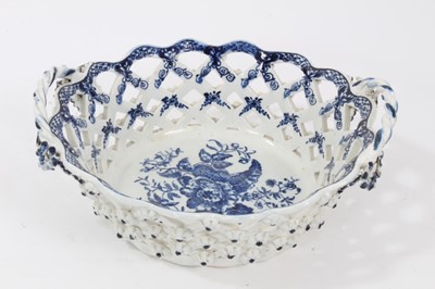Lot 196 - Lowestoft blue and white porcelain basket, c.1780, decorated with the Pinecone pattern, 23cm across
