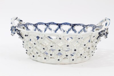Lot 196 - Lowestoft blue and white porcelain basket, c.1780, decorated with the Pinecone pattern, 23cm across