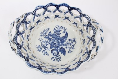 Lot 196 - Lowestoft blue and white porcelain basket, c.1780, decorated with the Pinecone pattern, 23cm across