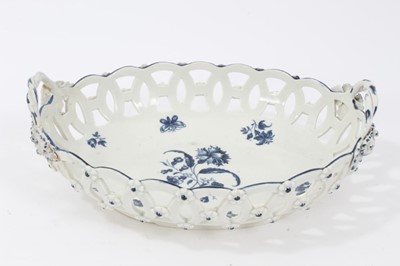 Lot 200 - Worcester basket, c.1770, of oval form, printed in blue with floral sprays and insects, 24cm across