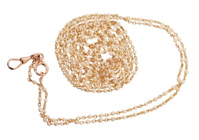 Lot 586 - Late 19th century French 18ct gold and natural pearl guard chain