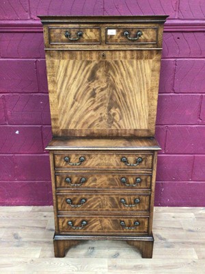 Lot 388 - Good quality Georgian style mahogany secretaire chest with two top drawers, fall front with fitted interior and four drawers below on bracket feet, 62cm wide, 42cm deep, 138.5cm high