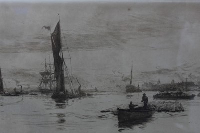 Lot 1046 - William Lionel Wyllie (1851-1931) signed artist proof etching - River of Gold, 26cm x 41cm, in glazed oak frame  
Provenance: T. Richardson & Co, Piccadilly p