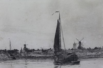Lot 46 - William Lionel Wyllie (1851-1931) signed artist proof etching - Gorinchern, Holland, 19cm x 48cm, in glazed oak frame 
Provenance: T. Richardson & Co, Piccadilly