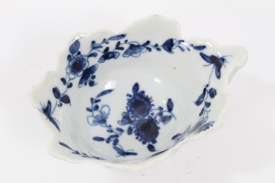Lot 204 - Worcester leaf-moulded butter boat, c.1755, painted with foliage and insects, painter's mark near base, 8.5cm across
