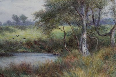 Lot 182 - Henry Measham RCamA (1848-1922), watercolour, country landscape with pond, 24 x 36cm, signed