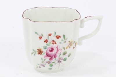 Lot 212 - Derby coffee cup, c.1756-58, of quatrefoil form, polychrome painted with floral sprays, 5.75cm high