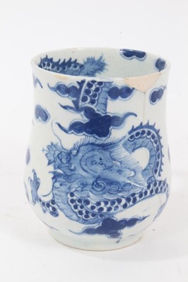 Lot 217 - Bow blue and white Dragon pattern mug, c.1755, of baluster form, 9.25cm high