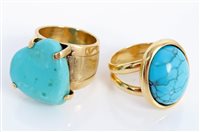 Lot 3265 - Two gold (18ct) turquoise dress rings