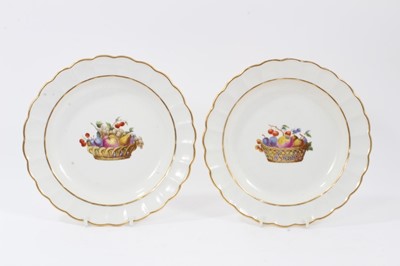 Lot 218 - Pair of Derby plates painted with baskets of fruit by George Complin, marks to back, 22.25cm diameter