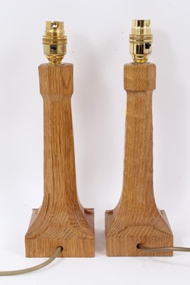 Lot 846 - Pair of Robert 'Mouseman' Thompson carved oak table lamps