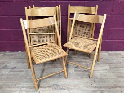 Lot 408 - Six beech folding chairs with cane seats