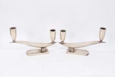 Lot 183 - Pair Mexican sterling silver stylish two branch candlesticks