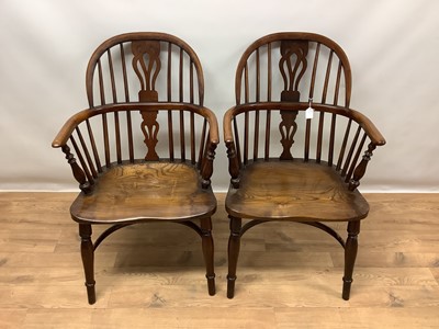 Lot 1465 - Pair of George III style fruitwood and elm windsor chairs
