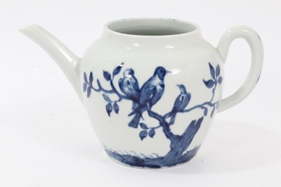 Lot 243 - Rare Worcester blue and white Thrush pattern teapot, c.1758, painter's mark to base, 10cm high