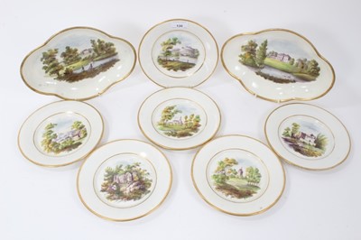 Lot 244 - Set of six pearlware plates and two dessert dishes c.1800, decorated with rural scenes and gilt borders 
  
Provenance: The Oprah Winfrey Collection
