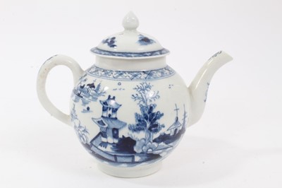 Lot 246 - Small Lowestoft blue and white teapot with Worcester cover, decorated in the chinoiserie style, 12cm high