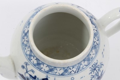 Lot 246 - Small Lowestoft blue and white teapot with Worcester cover, decorated in the chinoiserie style, 12cm high