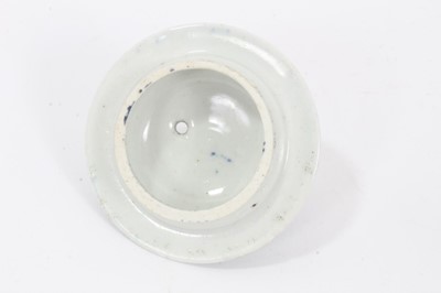 Lot 246 - Small Lowestoft blue and white teapot with Worcester cover, decorated in the chinoiserie style, 12cm high