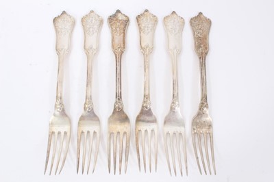 Lot 45 - Six Late 19th/early 20th Century German Silver Dinner Forks, Rococo pattern, from the Royal Prussian Collection, each piece cast and chased on one side with the Royal Prussian Eagle and reverse wit...