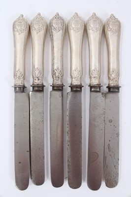 Lot 48 - Six Late 19th/early 20th Century German Silver Dinner Knives with steel blades, Rococo pattern handles, from the Royal Prussian Collection, each cast on one side with the Royal Prussian Eagle and t...