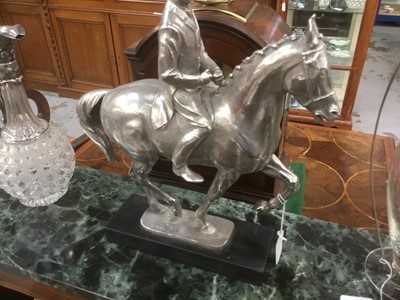 Lot 906 - Bernard Winskill (d. 1980) fine sterling silver model of a horse and rider, in the manner of a dressage competition, hallmarked and raised on black marble plinth, approximately 32cm long