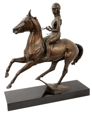 Lot 927 - Bernard Winskill (d. 1980) very large bronze figure of Princess Anne, riding her horse Doublet, signed and numbered IV, approximately 59cm long, on black marble plinth
