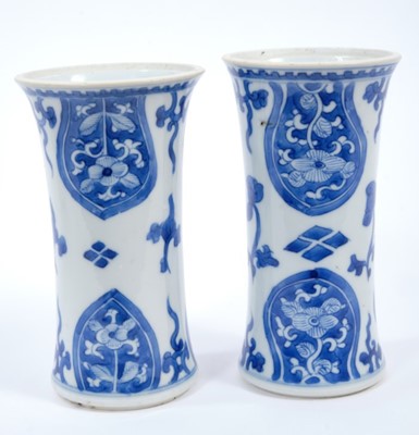 Lot 256 - Pair of 18th/19th century Chinese blue and white sleeve vases, of waisted form